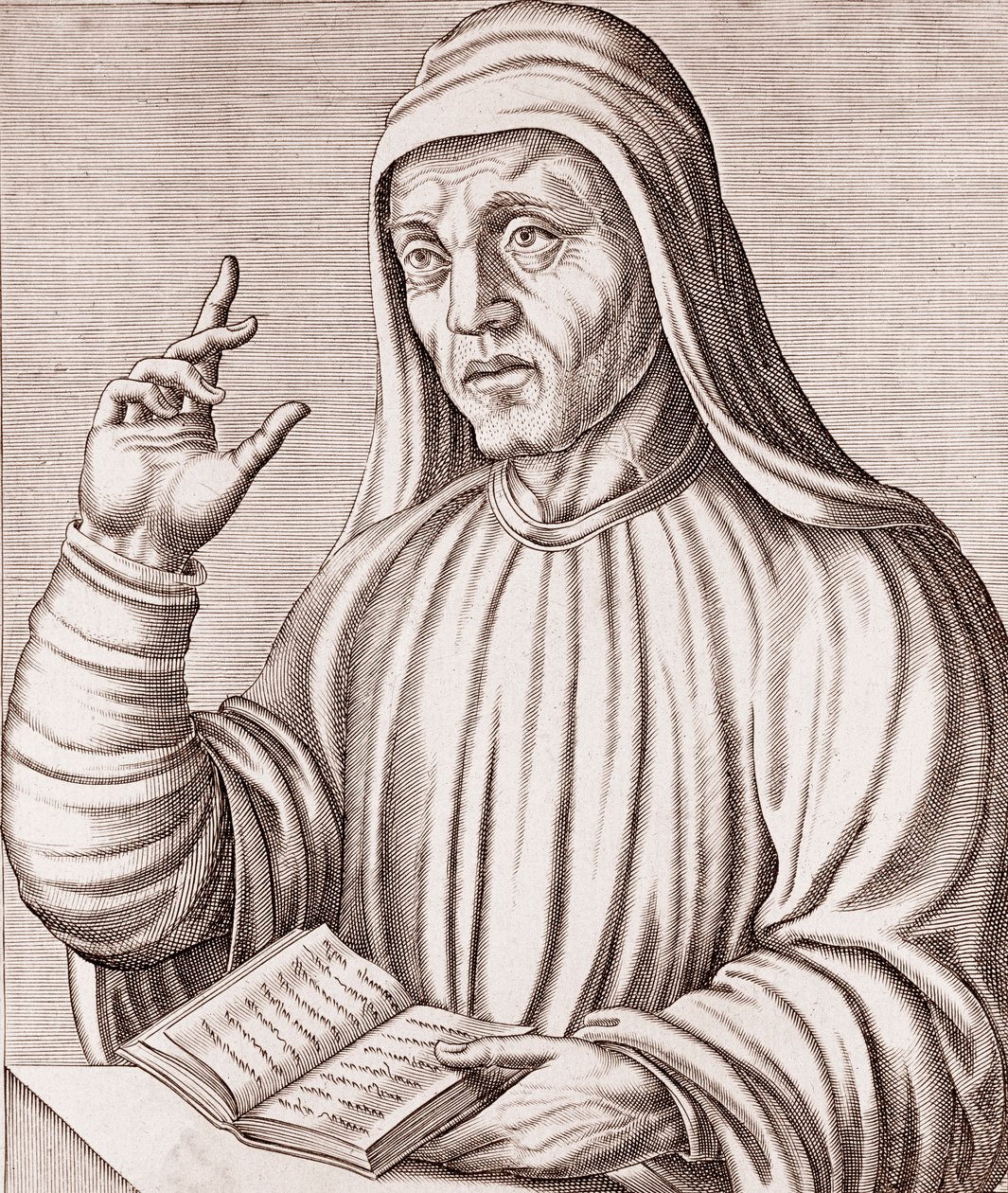 Portret van Alcuin (gravure) door Andre Thevet