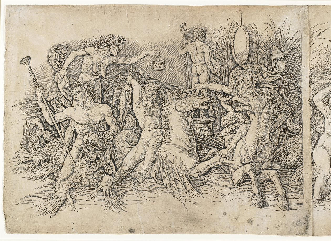 Slag van de zeegoden, 1470s door Andrea Mantegna