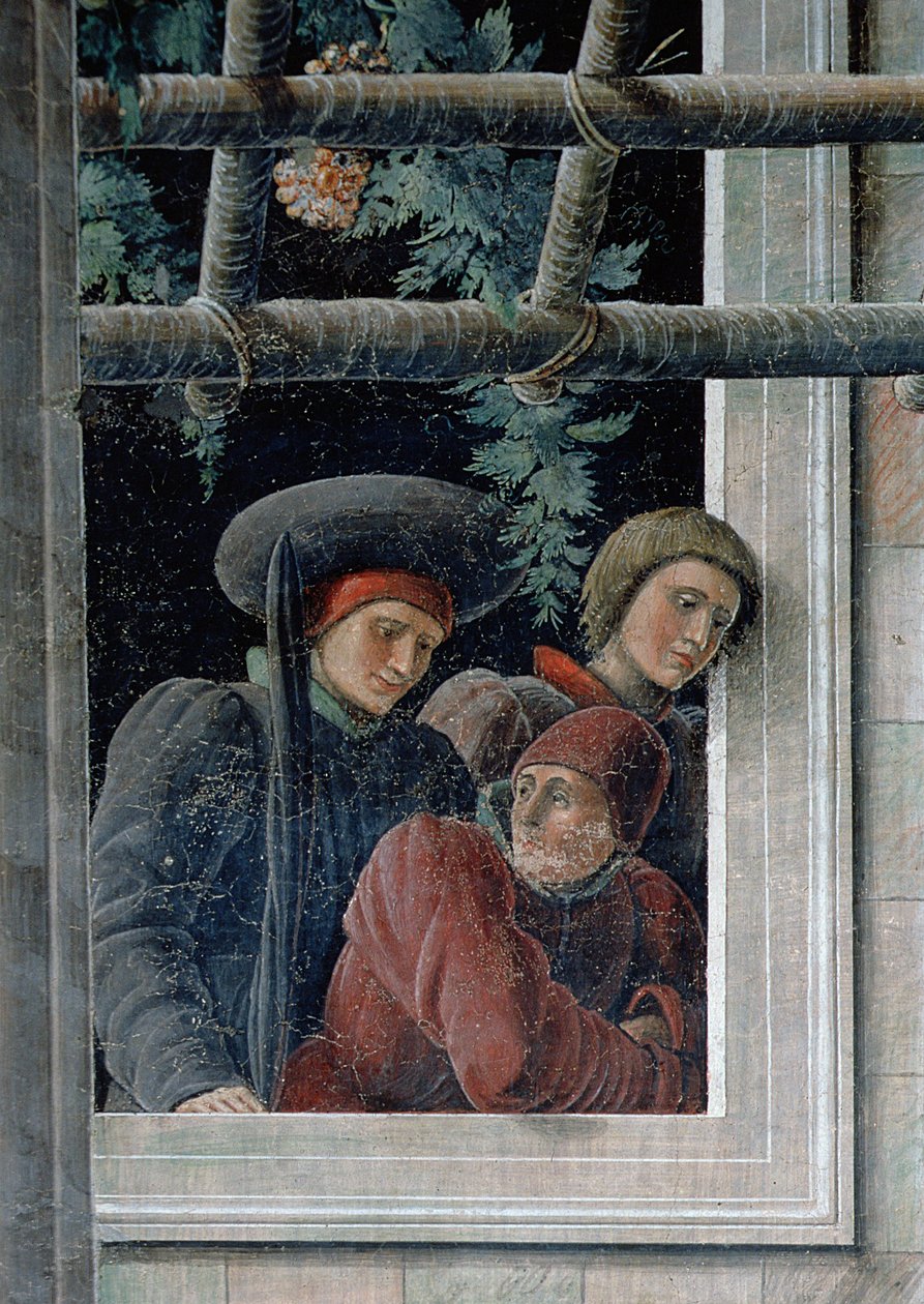Het martelaarschap van St. Christoffel, detail van toeschouwers (detail) door Andrea Mantegna