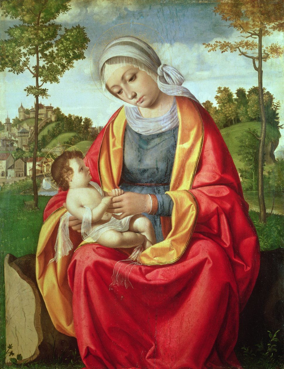 De Maagd en Kind (paneel) door Andrea Previtali