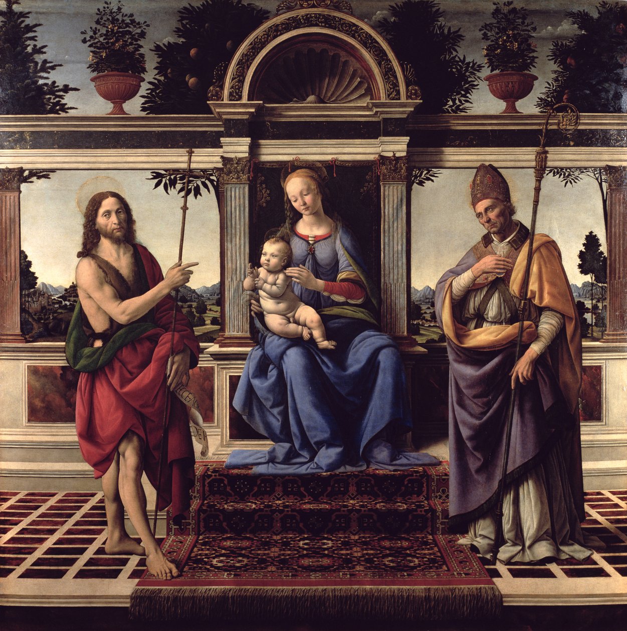 Madonna met de heiligen Johannes de Doper en Donatus, ca.1475-83 door Andrea del Verrocchio