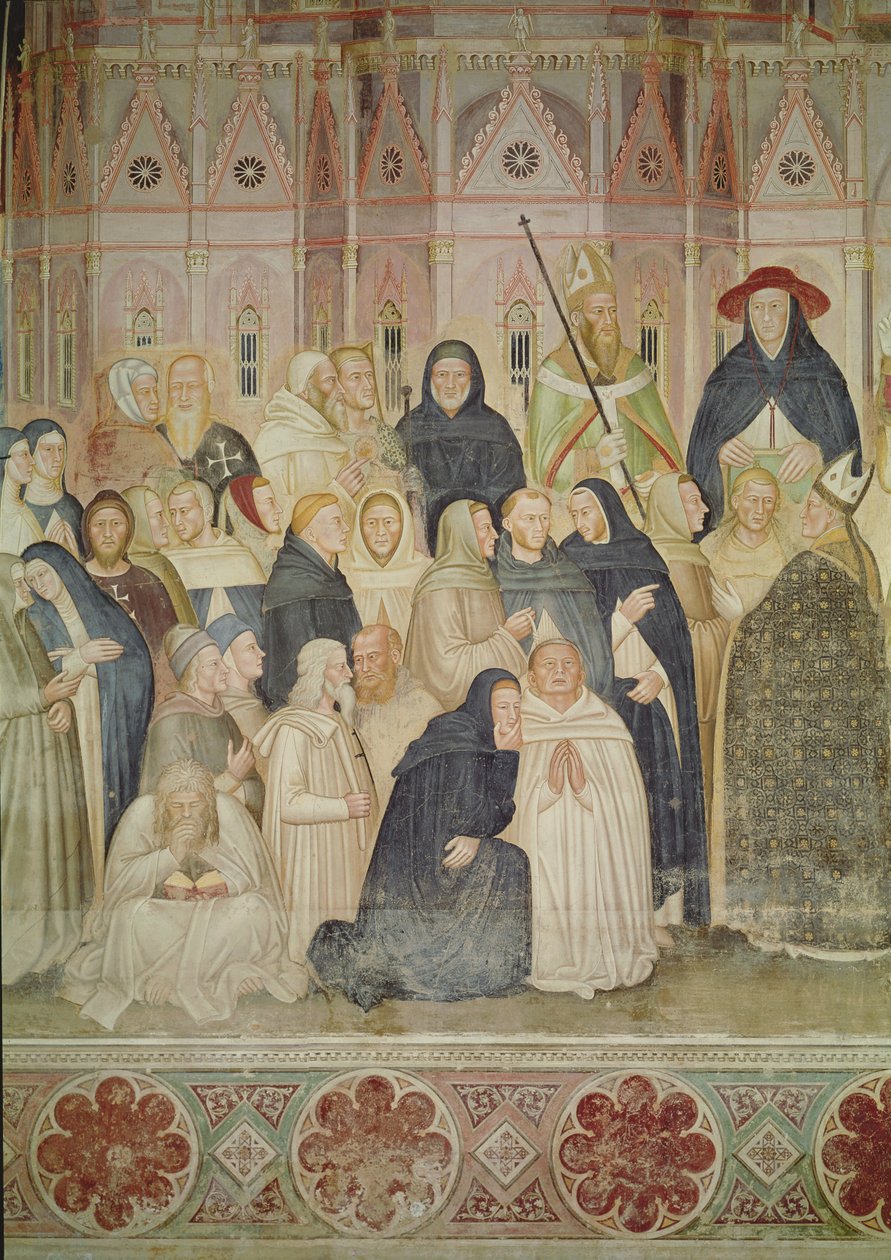 De Kerk Militante en Triomferende, detail van de linkerzijde, ca.1366-68 fresco (detail) door Andrea di Bonaiuto