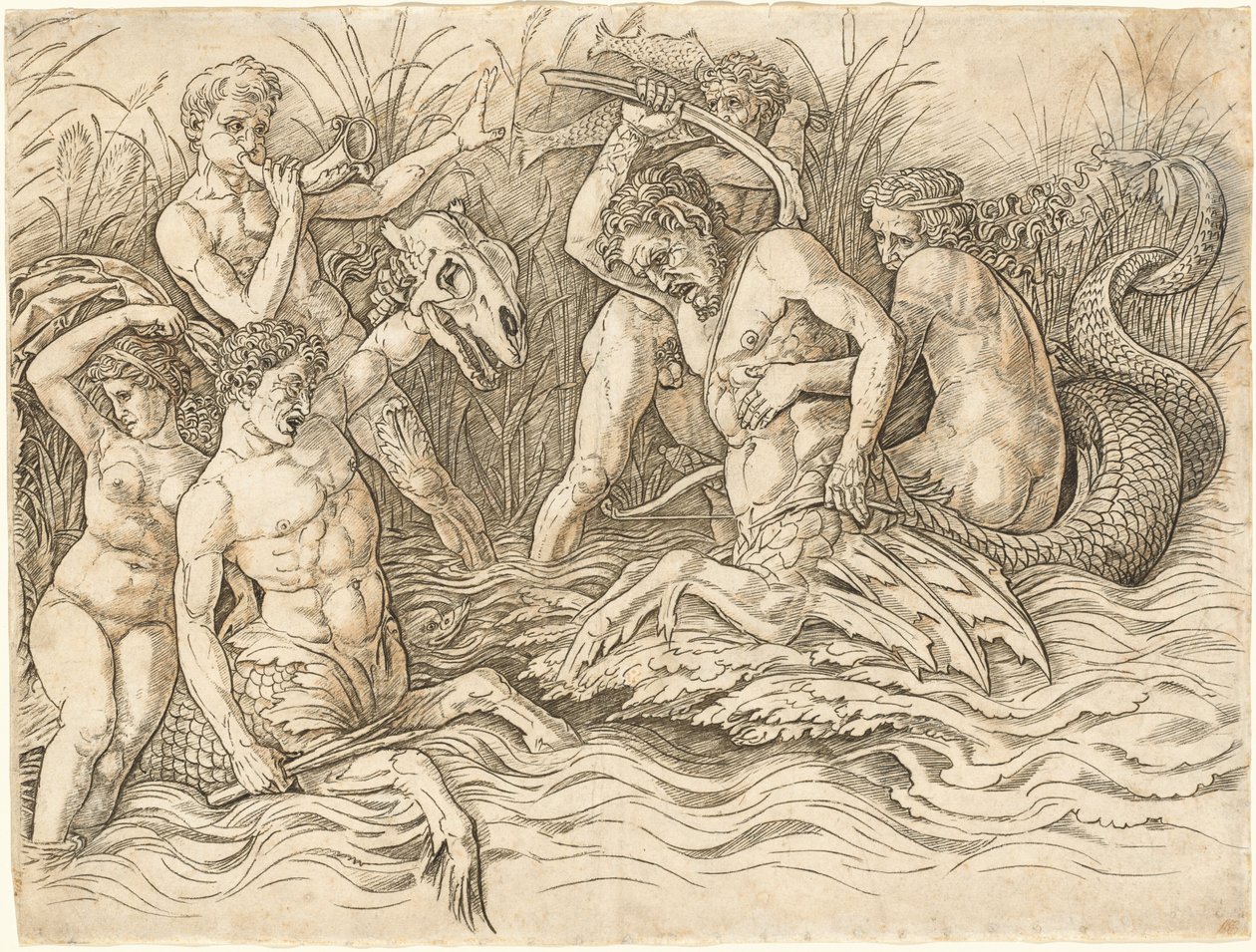 Slag van de Zeegoden (rechter helft) door Andrea Mantegna