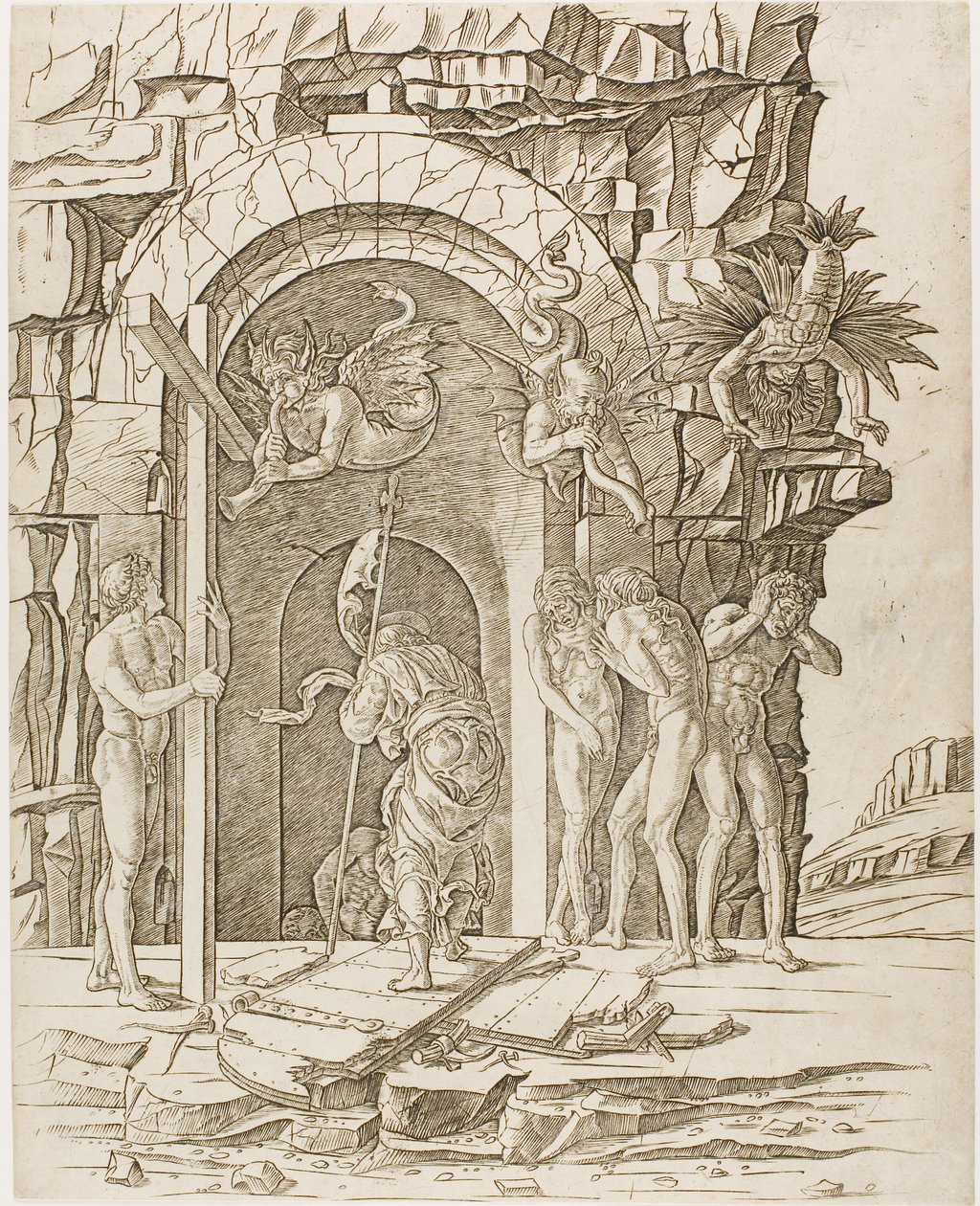 Afdaling in Limbo door Andrea Mantegna