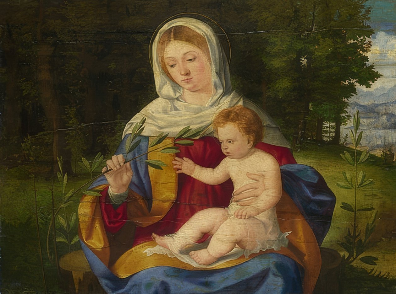 Madonna en kind met olijftak door Andrea Previtali