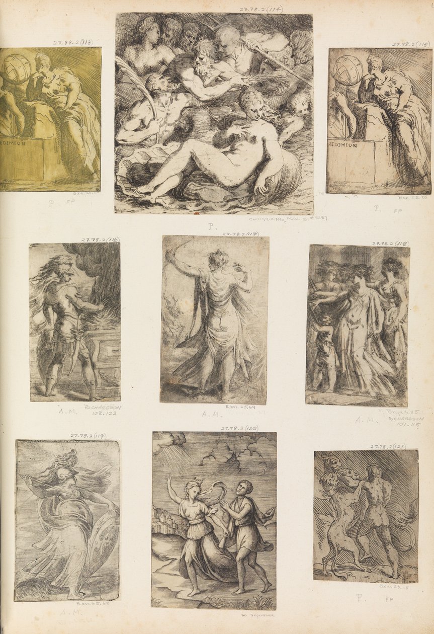 Bellona en andere mythologische figuren, ca. 1540 door Andrea Schiavone