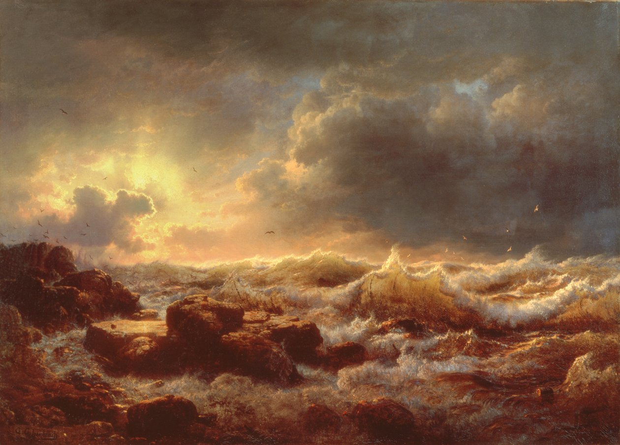 Opklaren - Kust van Sicilië, 1847 door Andreas Achenbach