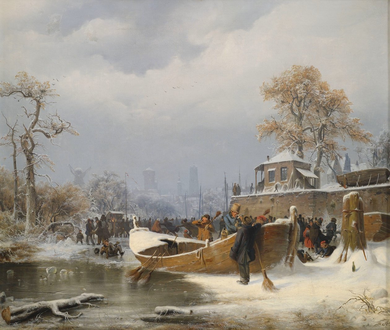 Winterse Bootaanlegplaats door Andreas Achenbach