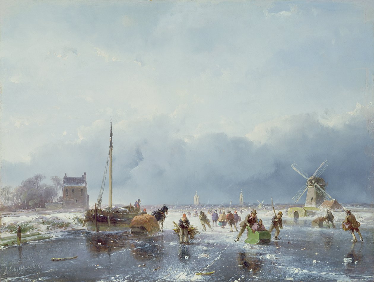 Bevroren winterscène door Andreas Schelfhout
