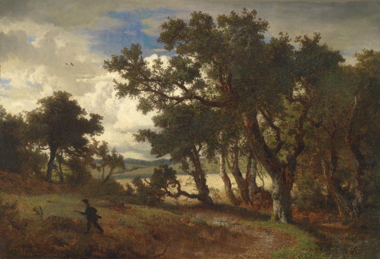 Duits: Jager in landschap door Andreas Achenbach