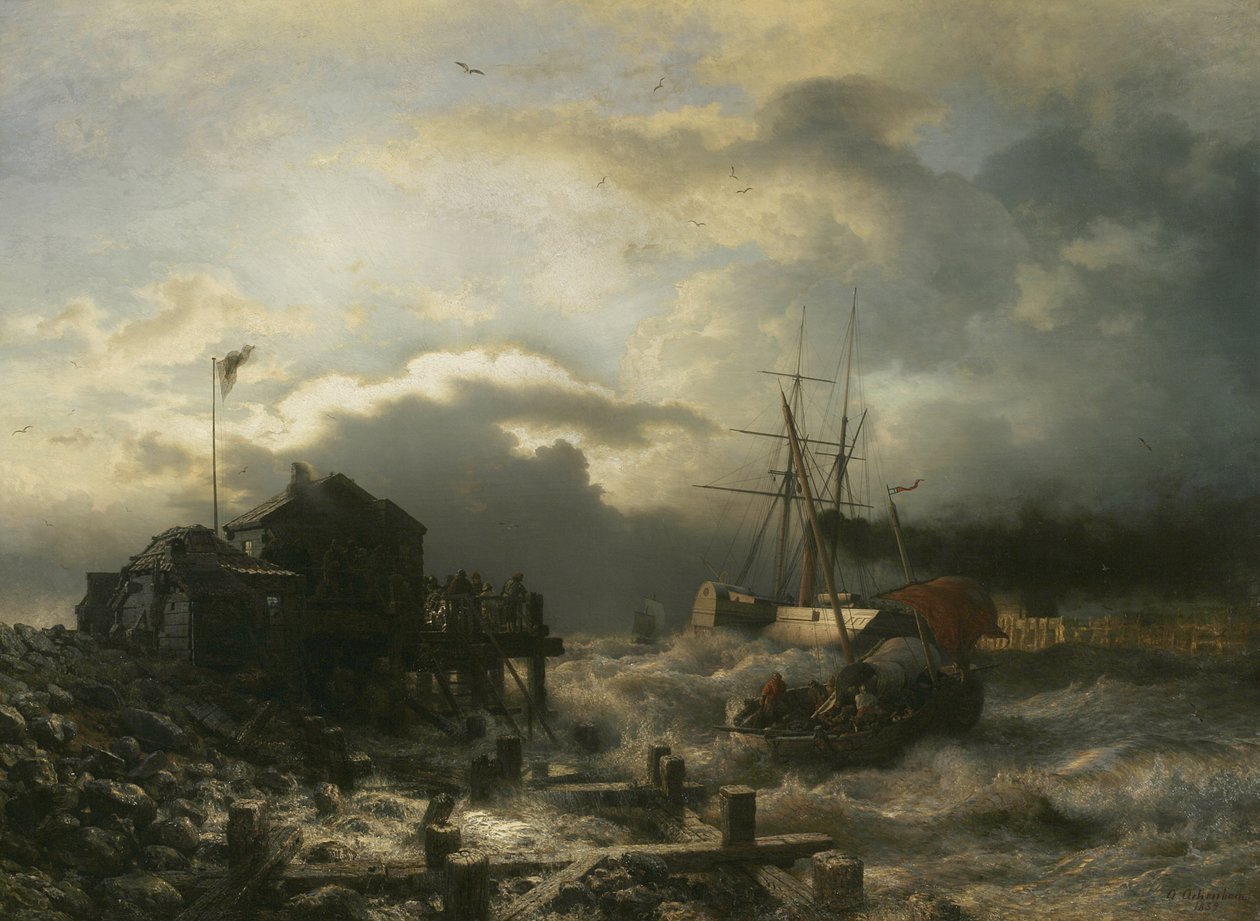 Voor de kust van Oostende door Andreas Achenbach