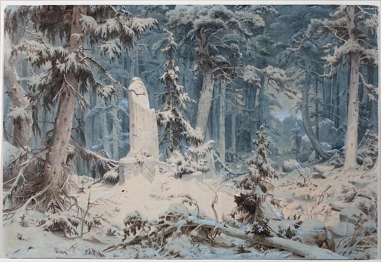 Besneeuwd bos door Andreas Achenbach