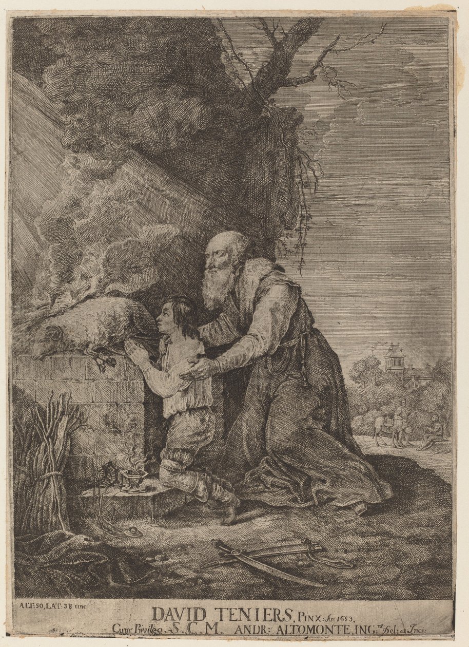 Het offer van Isaac door Andreas Altomonte, after David Teniers the Younger