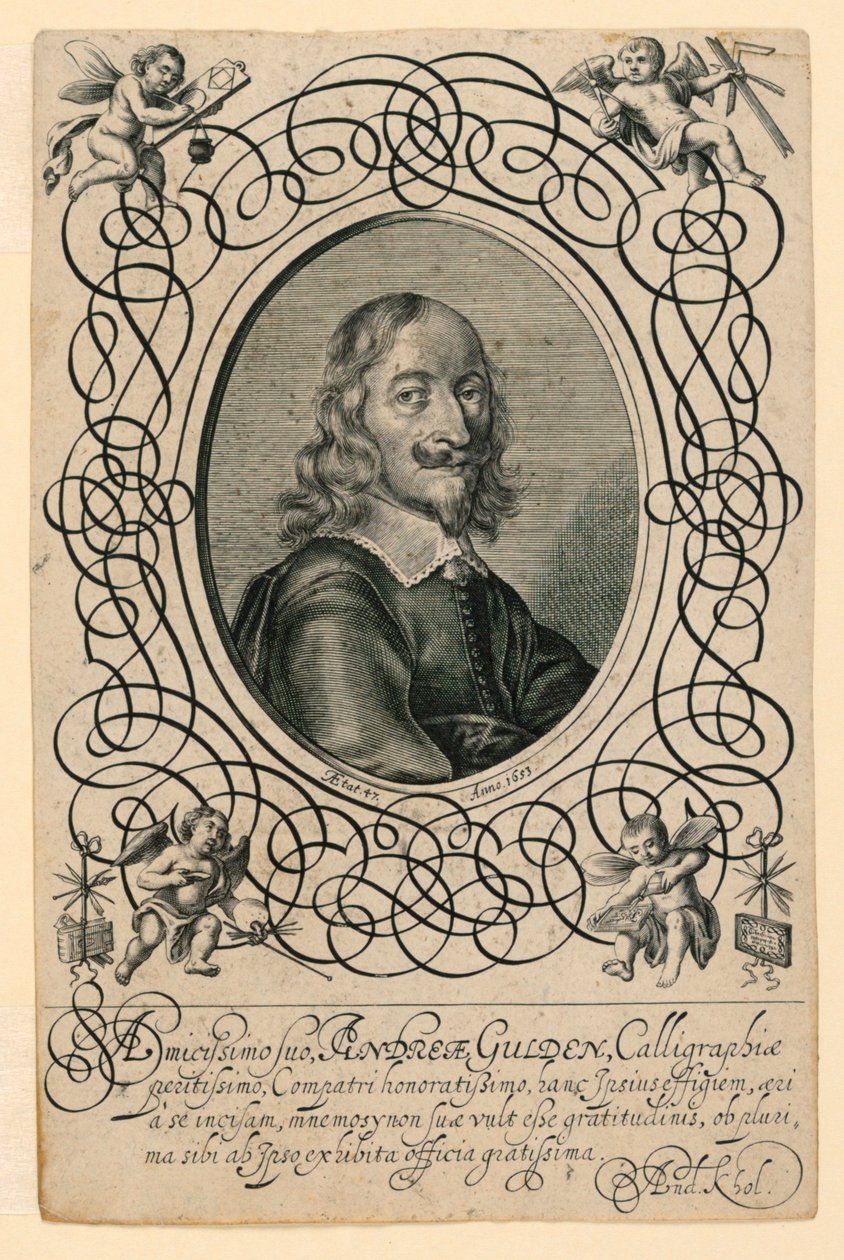 Portret van de kalligraaf Andreas Gulden door Andreas Kohl