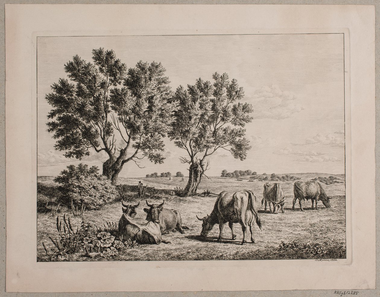 Landschap met grazend vee door Andreas Peter Madsen