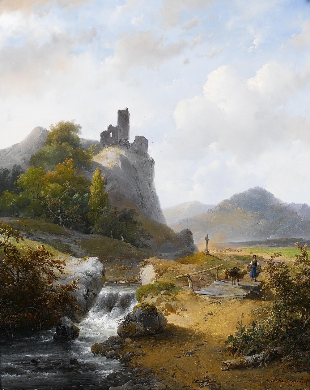 Duits landschap met ruïne door Andreas Schelfhout