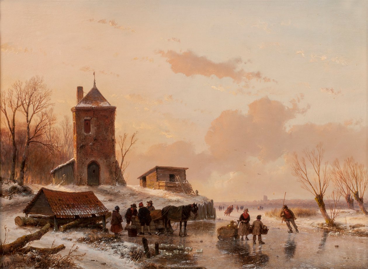 Het Laden van de Slee door Andreas Schelfhout