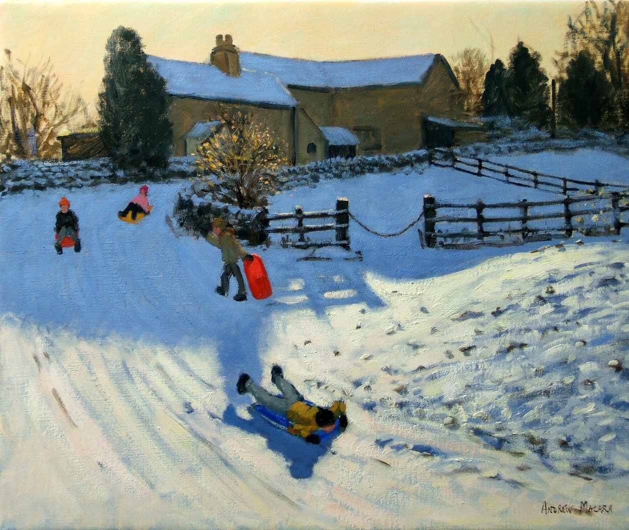 Kinderen aan het sleeën, Monyash, Derbyshire door Andrew Macara
