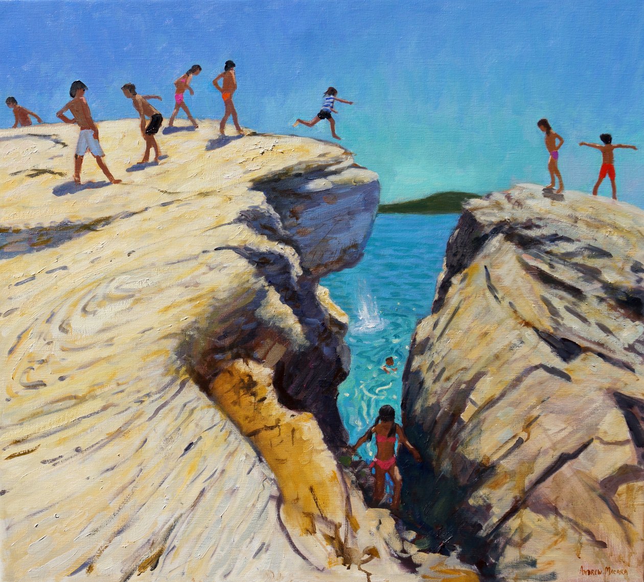 Springen van de rotsen, Skiathos, 2015 door Andrew Macara