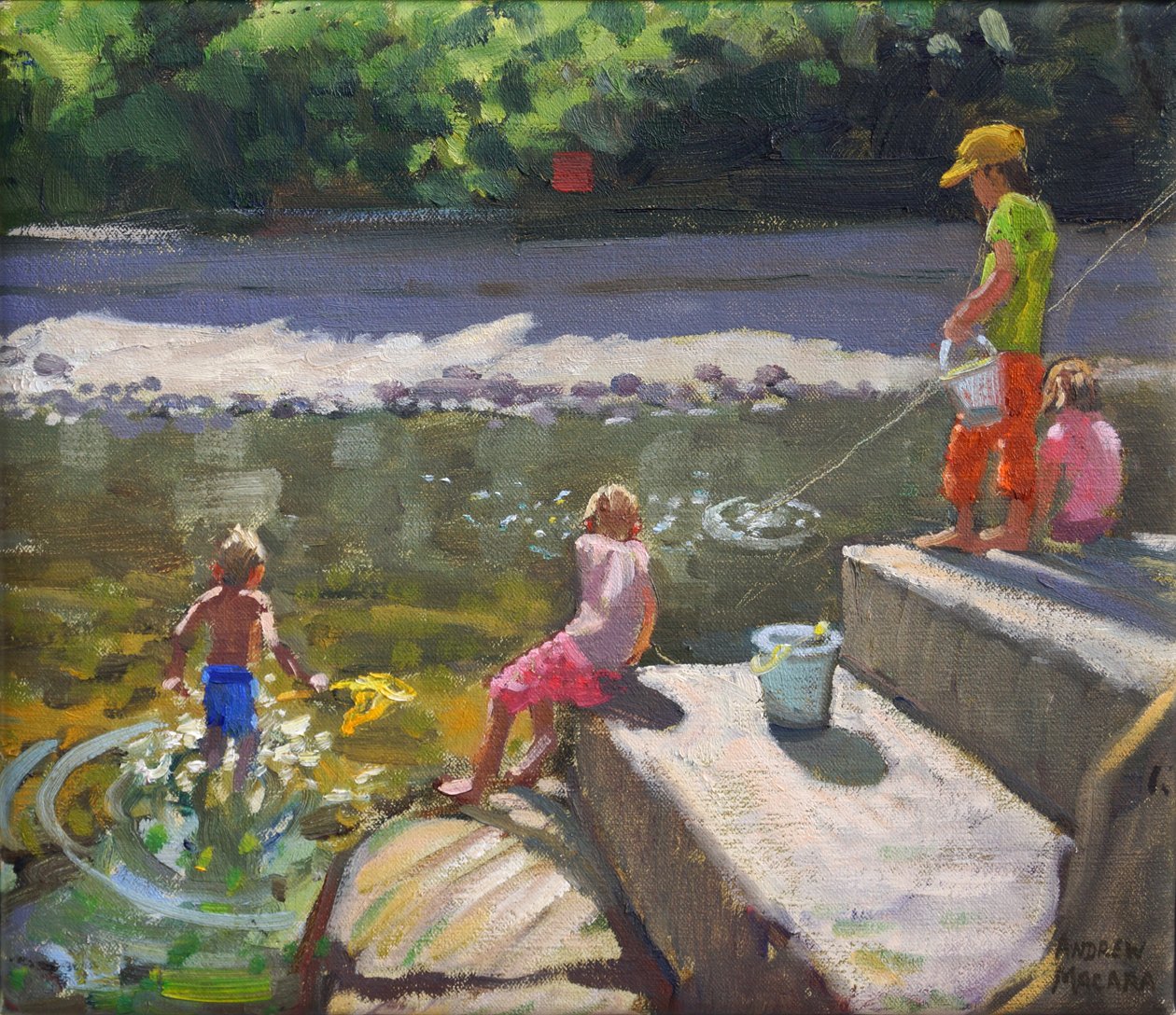 Kinderen vissen, Looe, Cornwall, 2014 door Andrew Macara