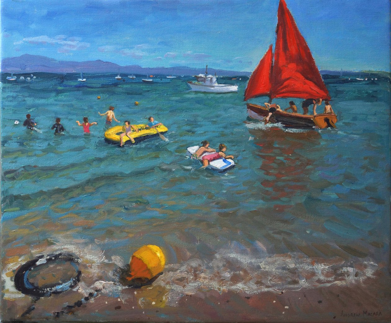 Gele boei en rode zeilen, Abersoch door Andrew Macara