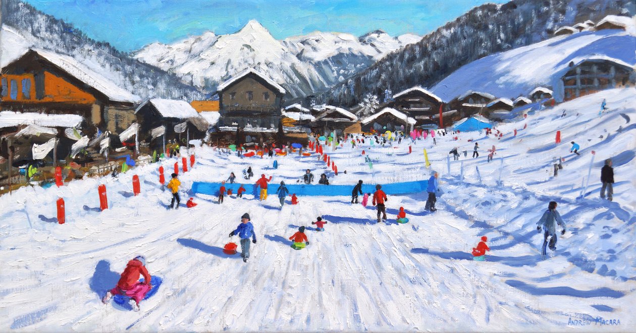 Kinderen sleeën, Les Gets, Frankrijk door Andrew Macara