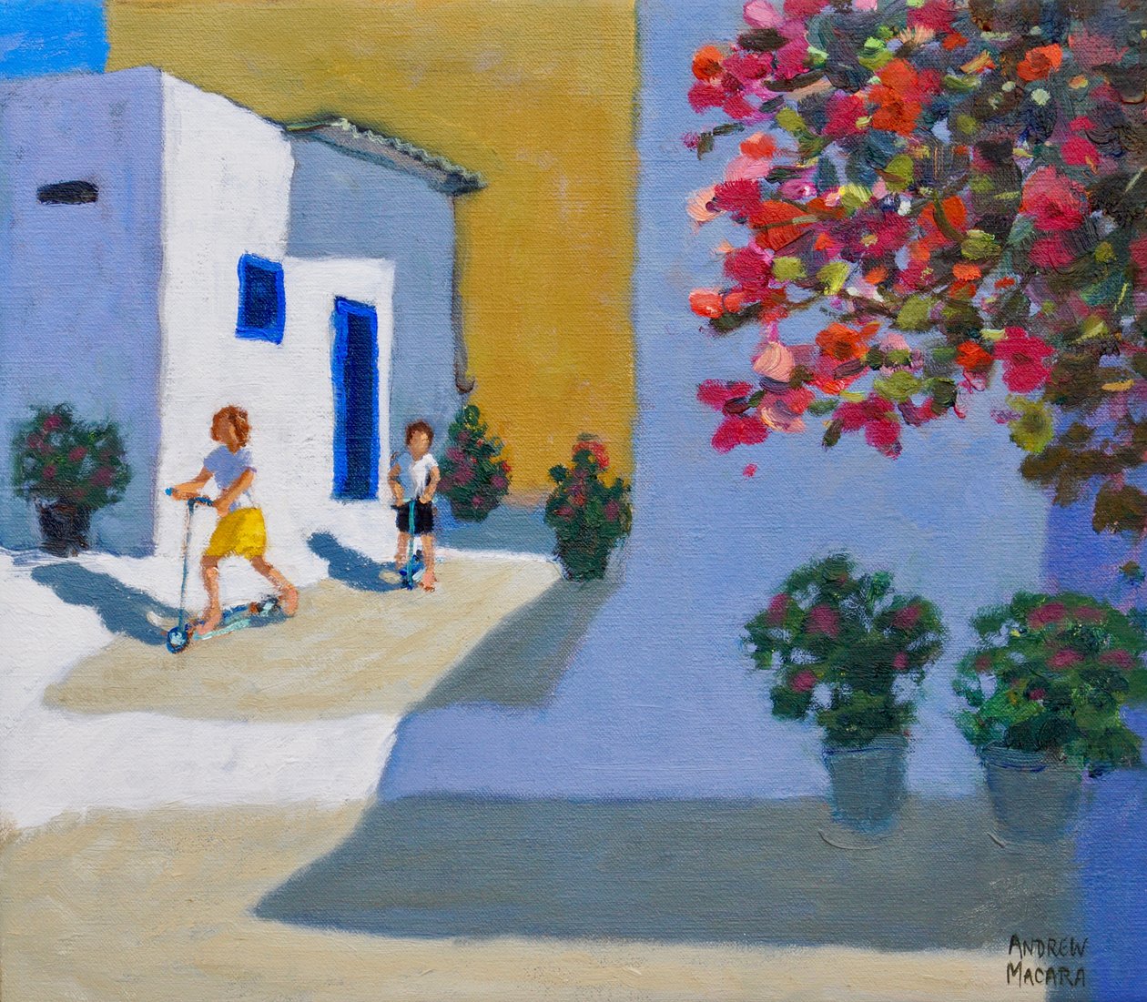 Scooter kinderen, Symi, Griekse eilanden, 2018 door Andrew Macara