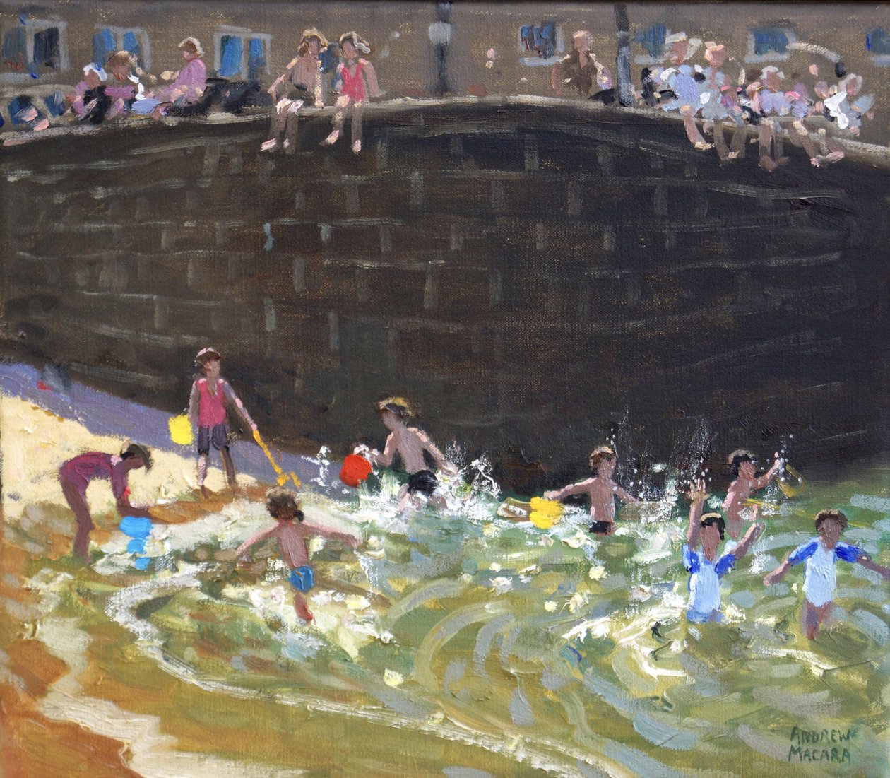 Spetteren in de haven van Tenby, 2016 door Andrew Macara