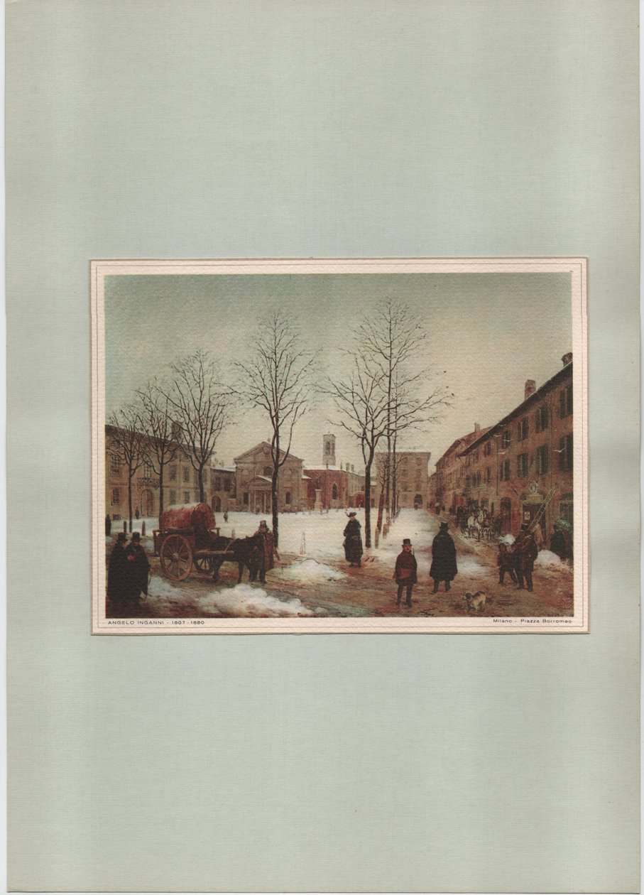 Milaan - Piazza Borromeo, onbekend (prent) door Angelo Inganni