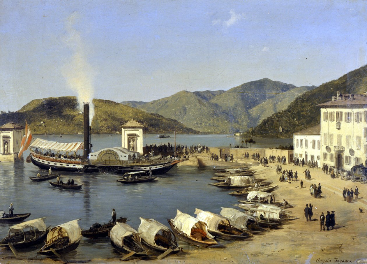 De haven van Como (Como) door Angelo Inganni