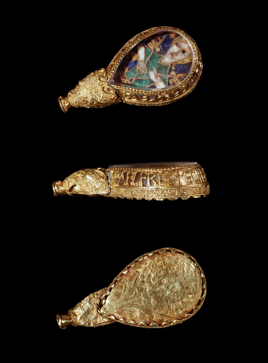 Het Alfred-jewel (goud, bergkristal en email) door Anglo Saxon