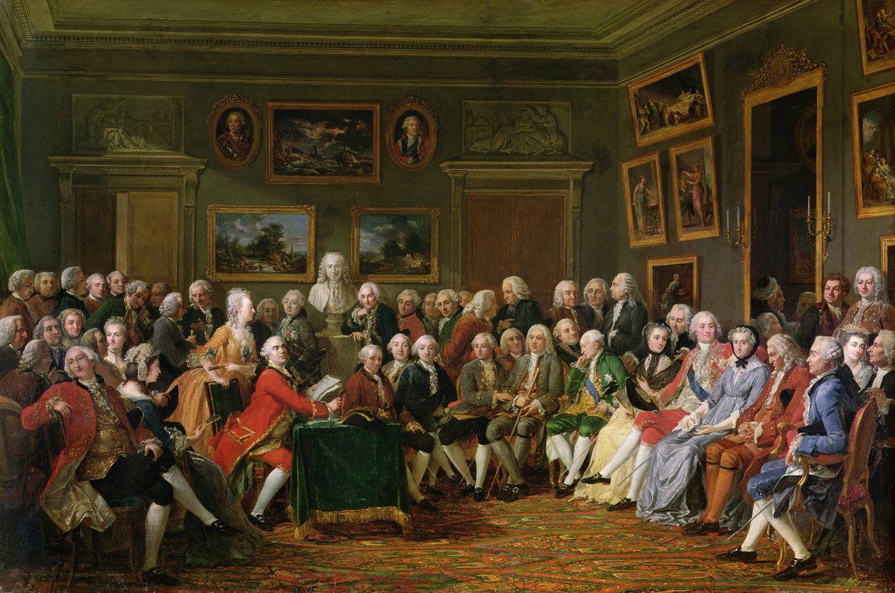 De eerste lezing bij Mme Geoffrin van Voltaire