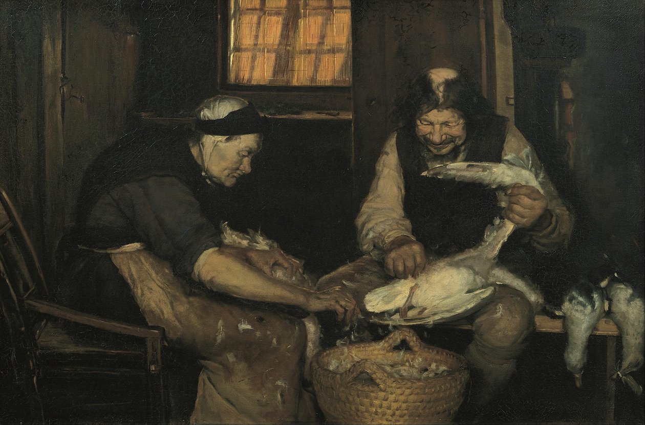 Oud stel plukt meeuwen. Lars Gaihede en oude Lene door Anna Ancher
