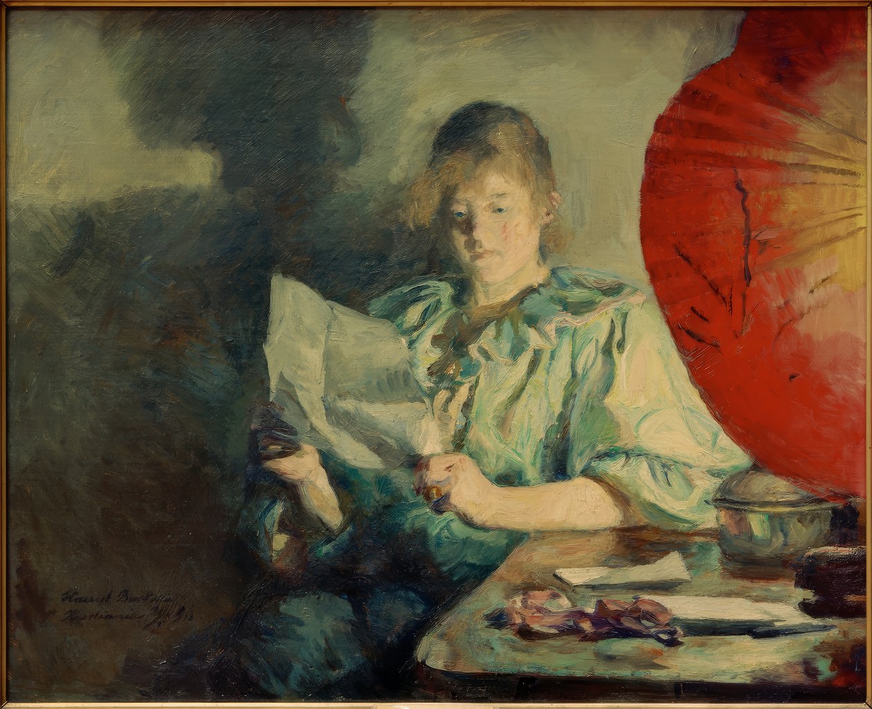 Avond, interieur door Anna Ancher
