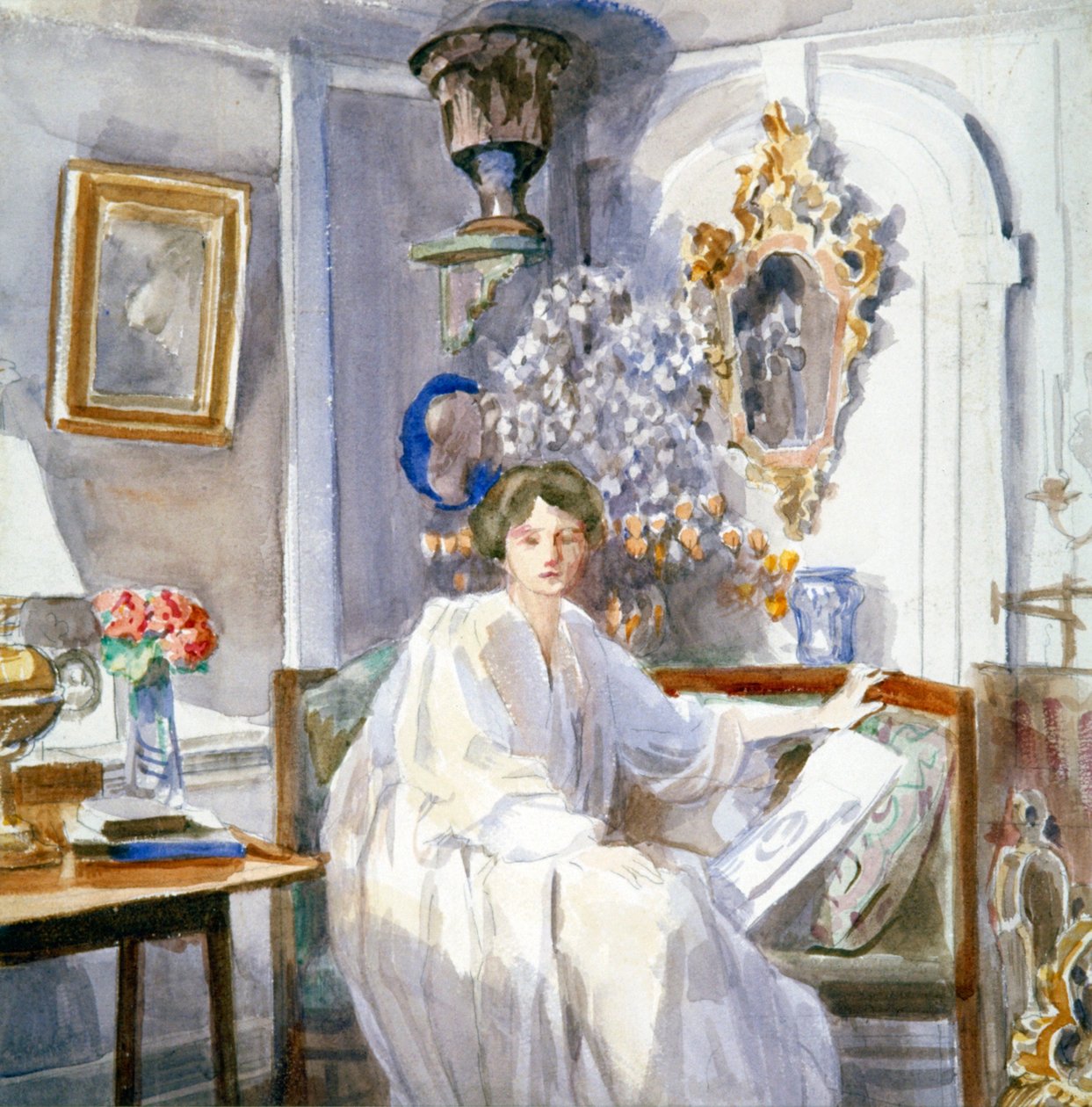 Jonge vrouw in het wit, ca. 1864-1930 door Anna Lea Merritt