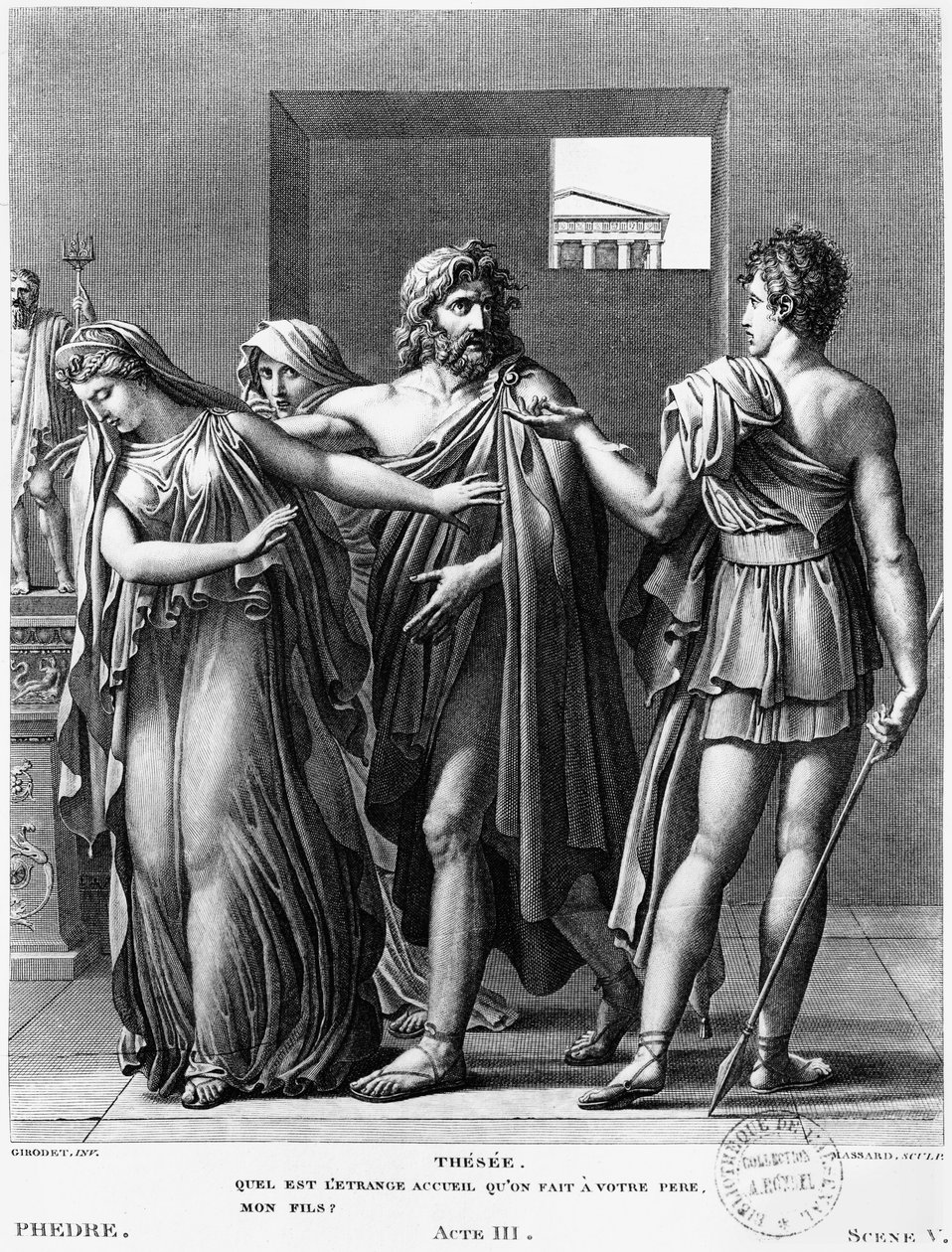 Phaedra, Theseus en Hippolytus, illustratie uit Act III Scene 5 van 