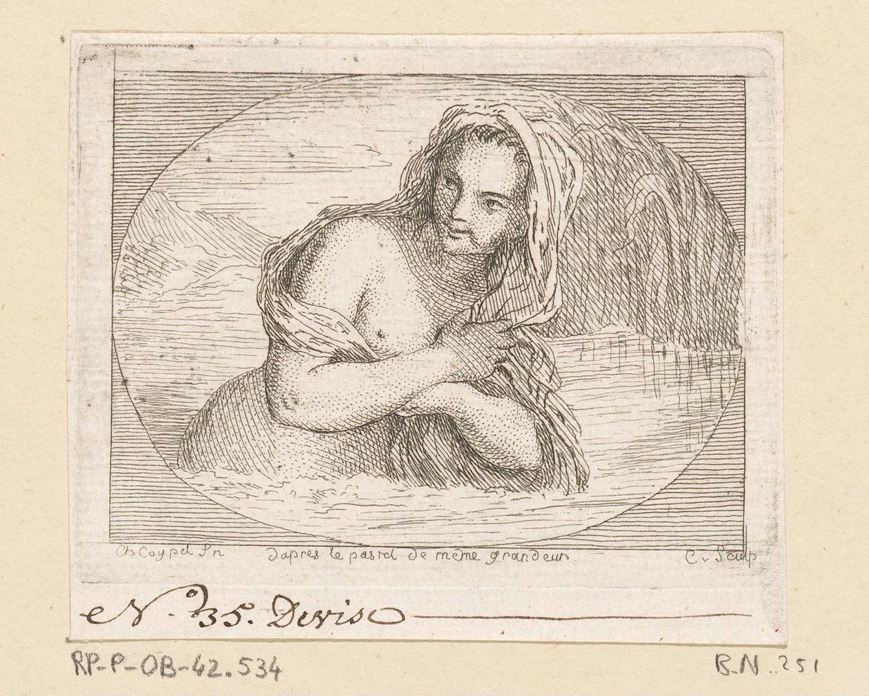 Vrouw badend in een rivier door Anne Claude Philippe Caylus