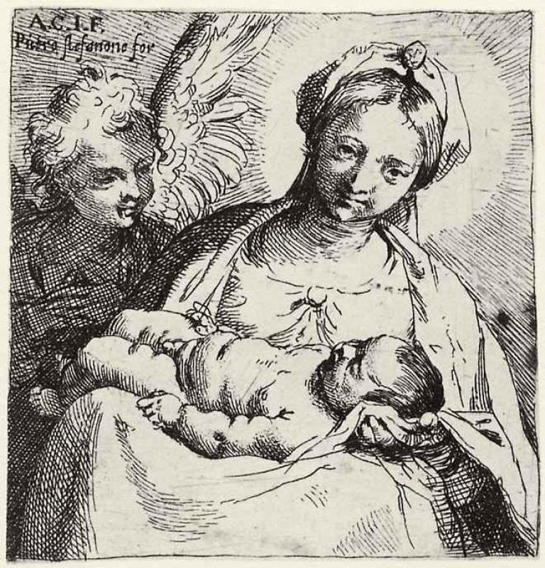 Madonna en kind met een engel door Annibale Carracci