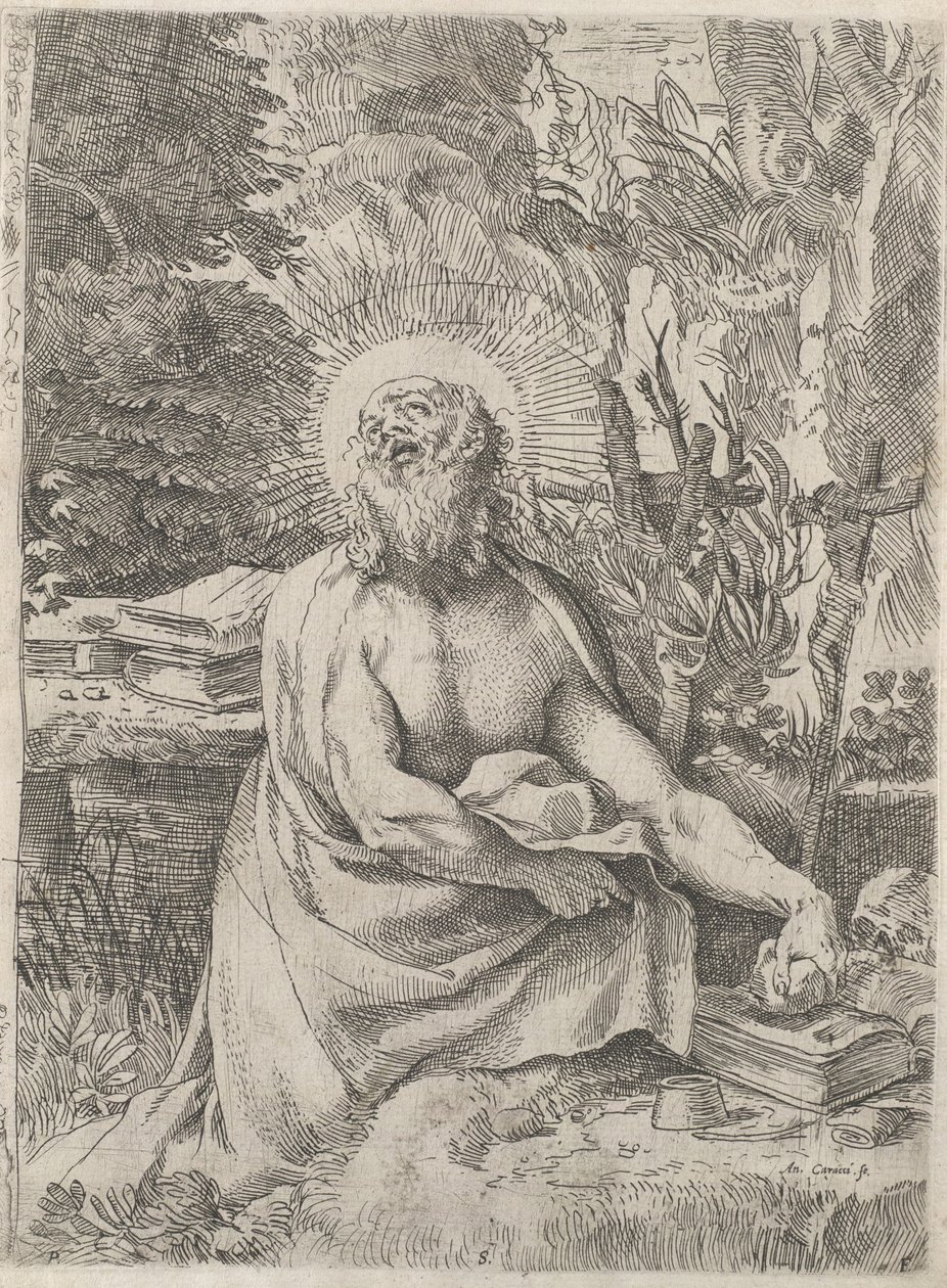 Sint Hiëronymus in de wildernis, ca. 1591 door Annibale Carracci