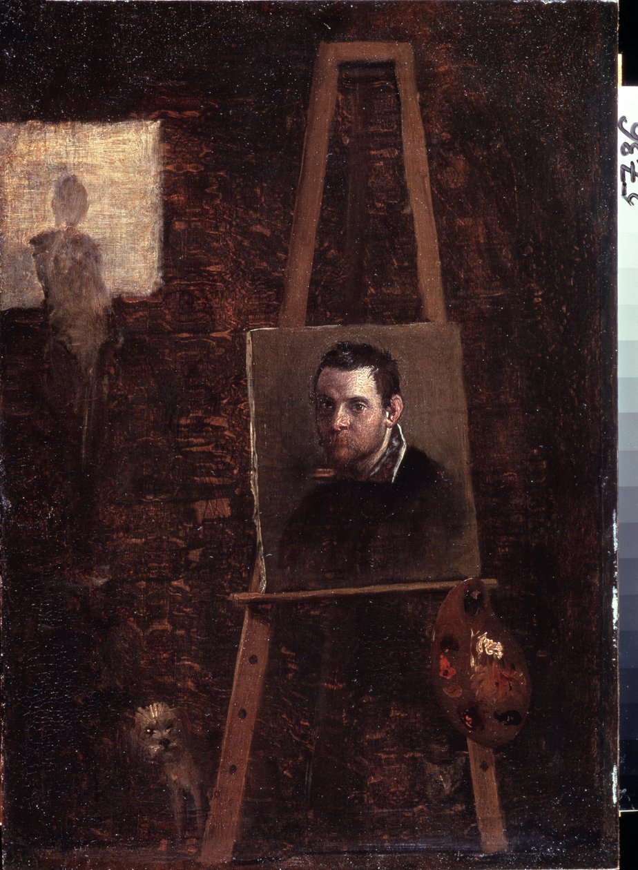 Zelfportret aan de ezel, 1603-04 door Annibale Carracci