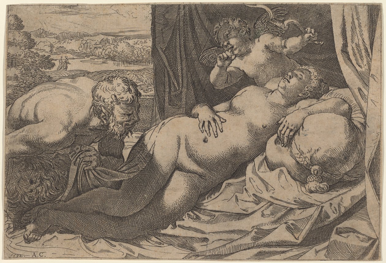 Venus en een sater door Annibale Carracci