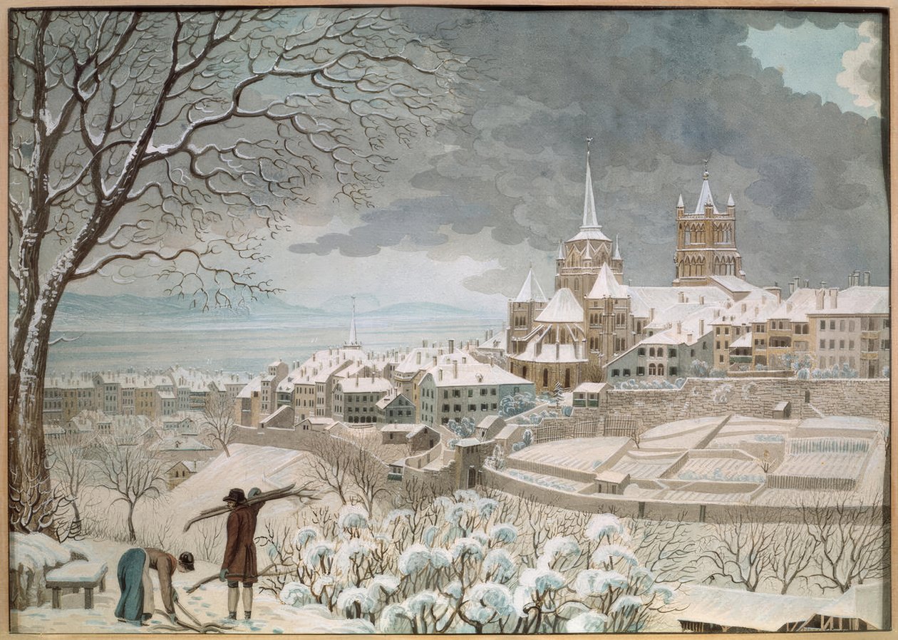 Lausanne in de sneeuw door Anonym