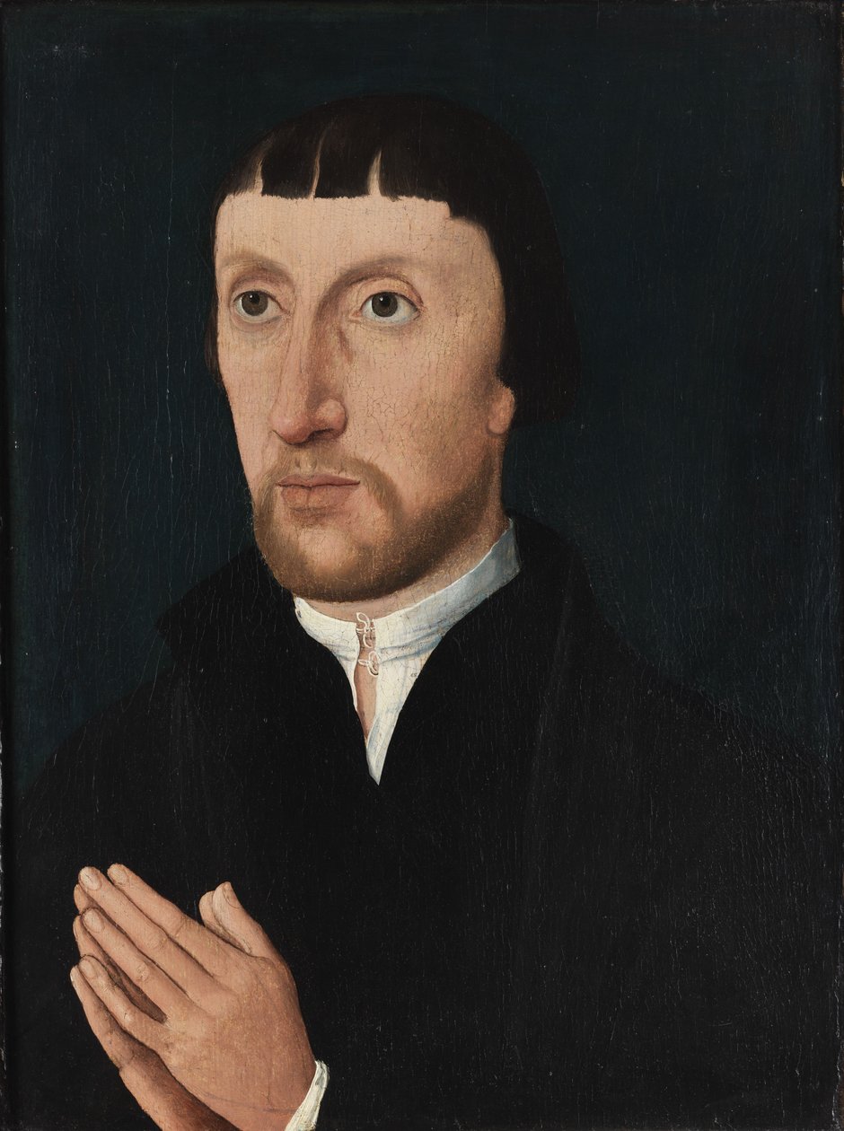 Portret van een man met gevouwen handen door Anonymous