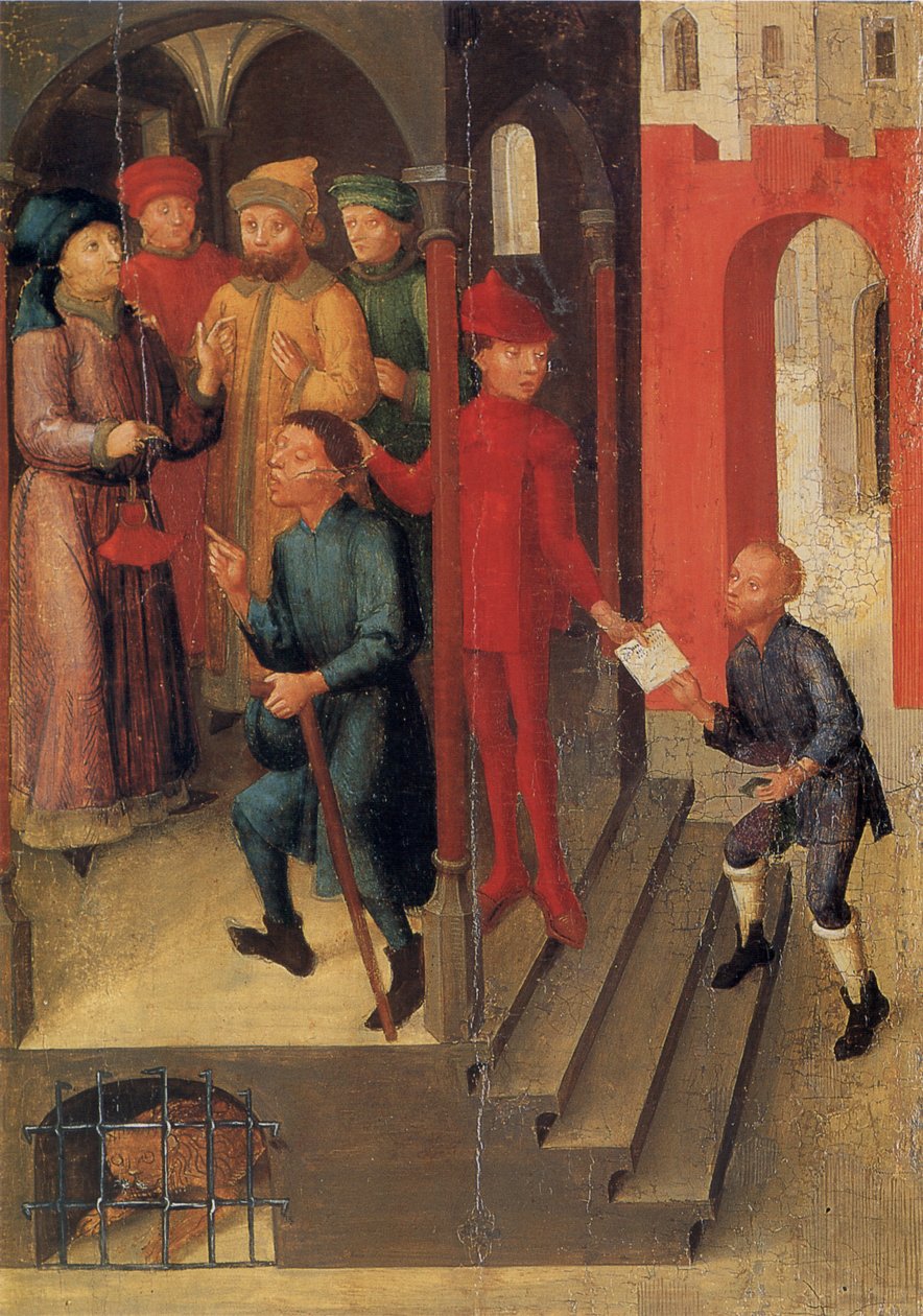 Weingartener Heilig-Blut-Tafel van 1489. Landesmuseum Württemberg, Stuttgart. Tafel 10: Adilbero meldt de goddelijke openbaring aan de notabelen van Mantua (volgens de legende in het jaar 1048) door Unknown