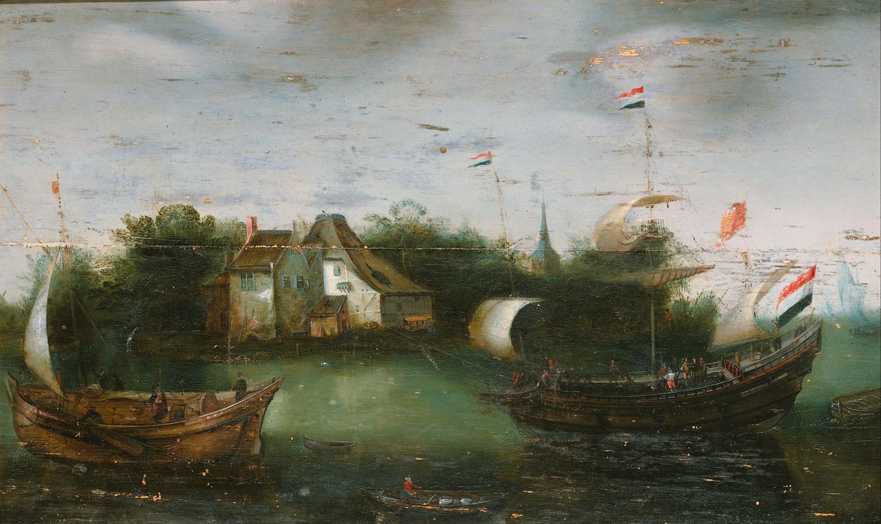 Een Schip dat op een Binnenwater Vaart door Anonymous