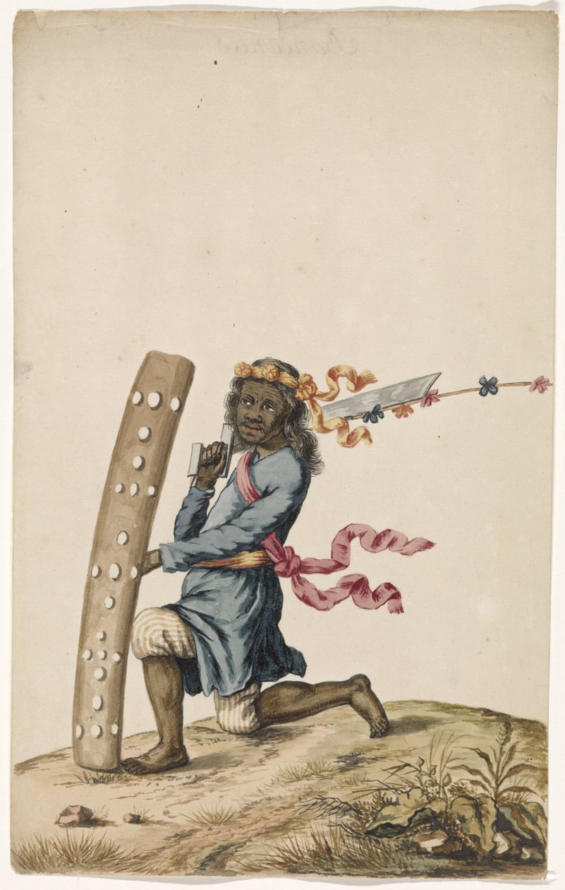 Ambonese dansende krijger in blauw gewaad door Anonymous