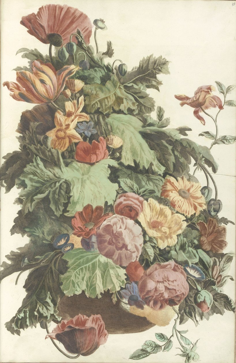 Bloemen en blad in een pot door Anonymous