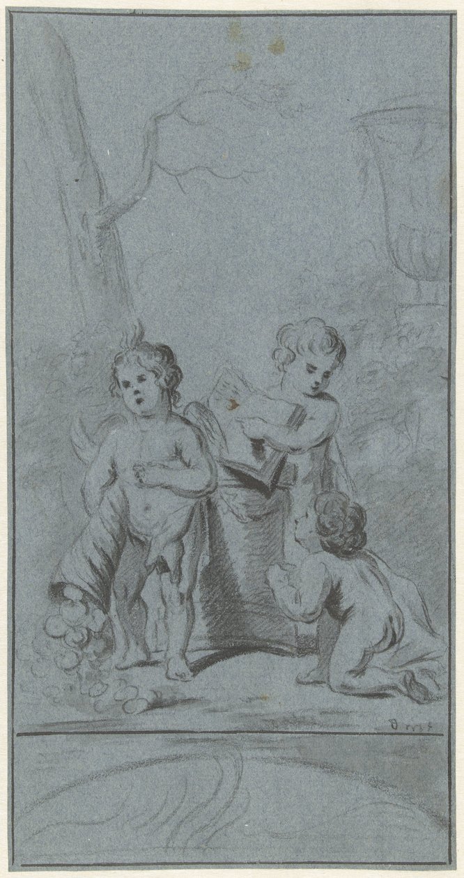 Drie putti bij een boom door Anonymous