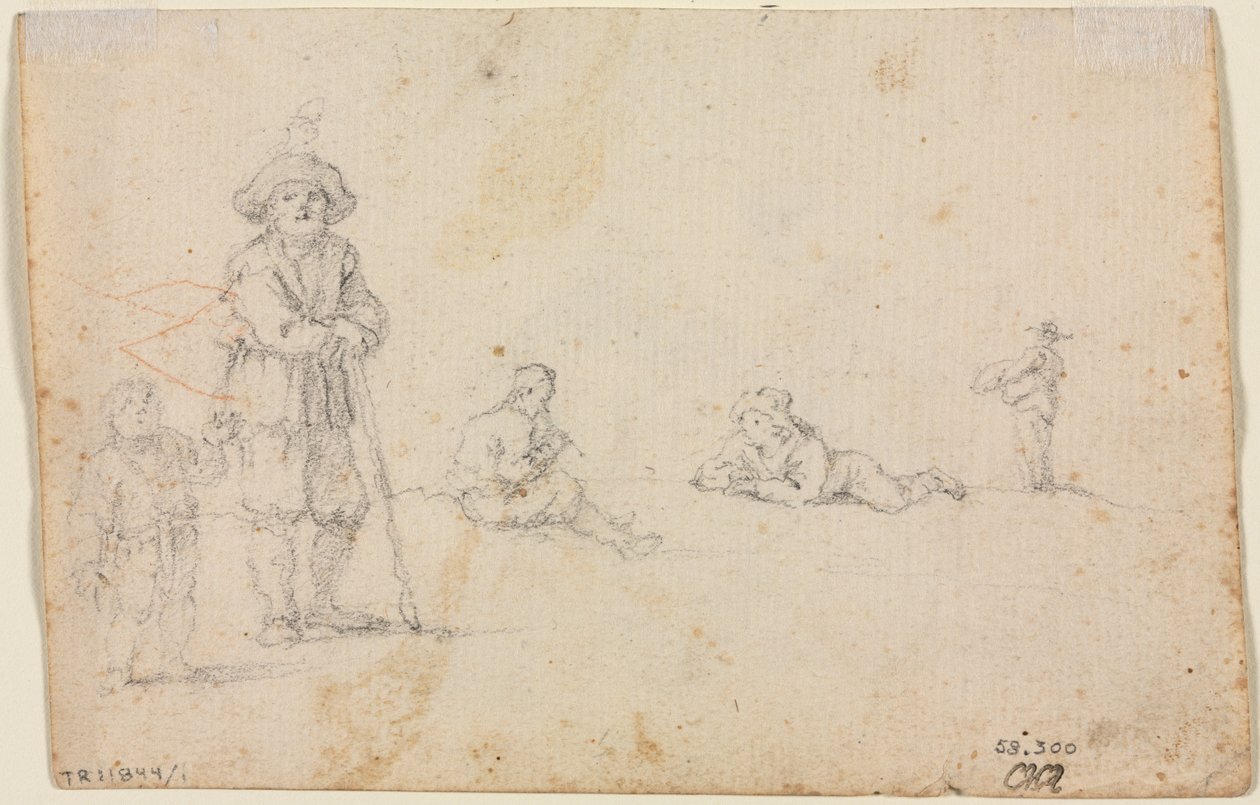 Vijf figuurstudies (verso) door Anonymous