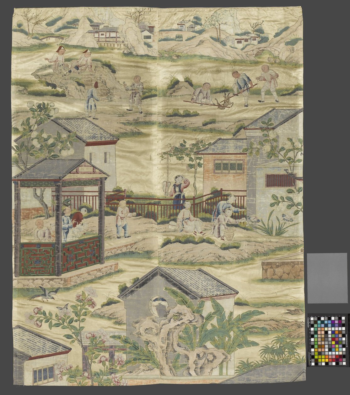 Fragment van een wandbespanning met Chinese genre-taferelen door Anonymous